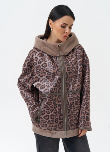 Женская дубленка из эко замши с капюшоном